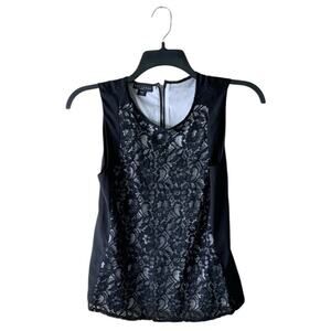 Metaphor Lace Top Womens M Petite Back Zip Sleeveless Scoop Neck Floral Casual
